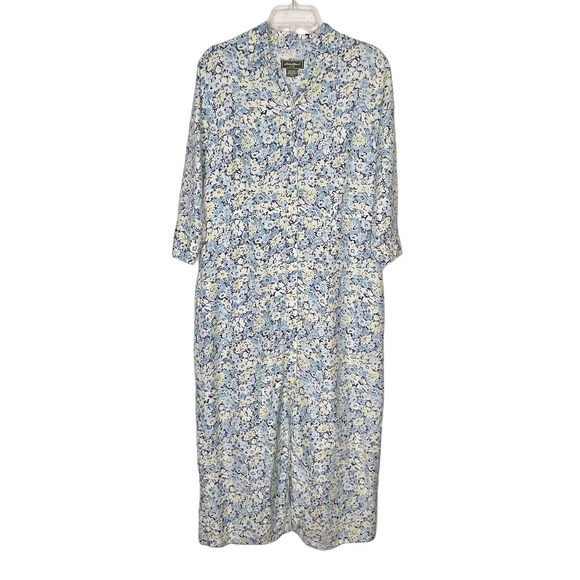 Eddie Bauer Dresses & Skirts - Eddie Bauer Dress 16 Blue Yellow Floral Print Linen Blend Button Front